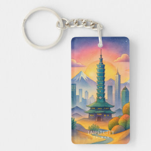 Taipei City Taiwan Skyline Watercolor Key Ring