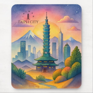 Taipei City Taiwan Skyline Watercolor Mouse Mat