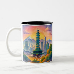 Taipei City Taiwan Skyline Watercolor Mug