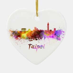 Taipei skyline in watercolor ceramic tree decoration