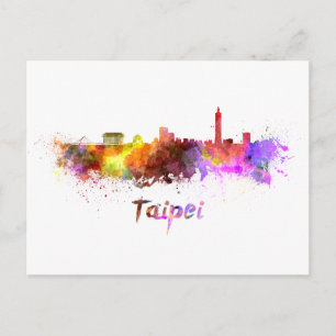 Taipei skyline in watercolor postcard