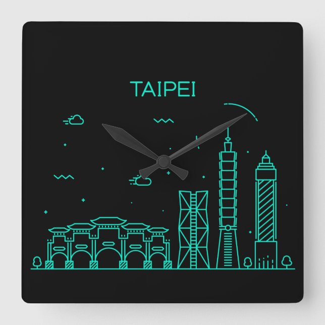 Taipei skyline square wall clock (Front)