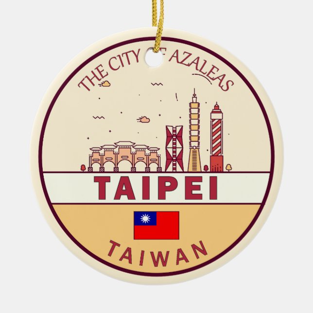 Taipei Taiwan City Skyline Emblem Ceramic Tree Decoration (Front)