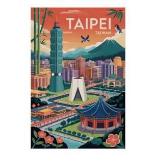 Taipei Taiwan Retro Travel Poster Art
