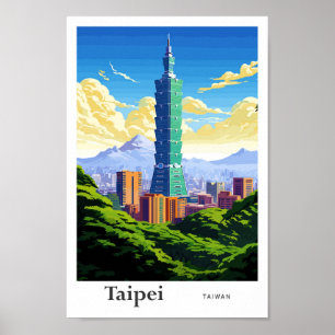 Taipei Taiwan Travel Art Vintage Illustration Poster