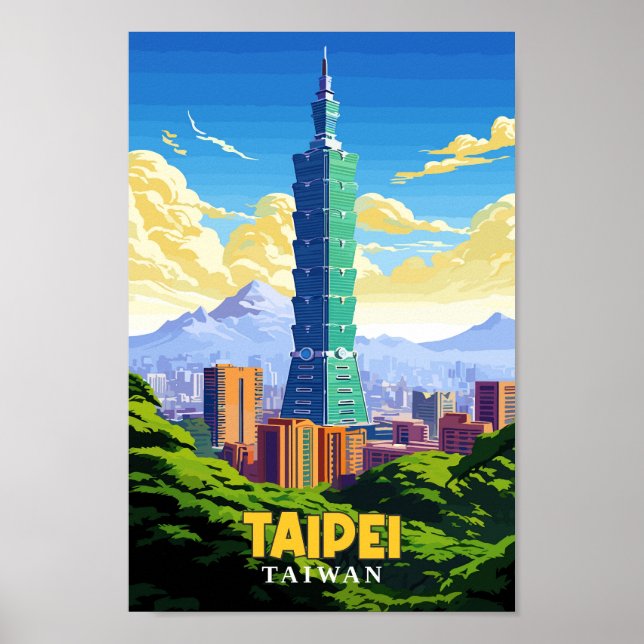 Taipei Taiwan Travel Art Vintage Illustration  Poster (Front)