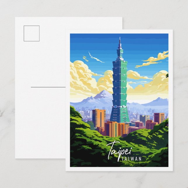 Taipei Taiwan vintage travel illustration Postcard (Front/Back)