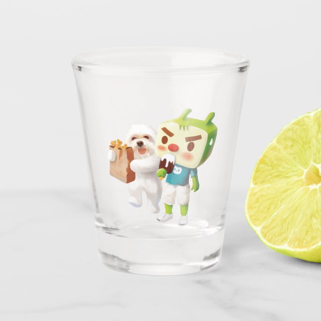 Taipei Ximen Red House: Iron T. & Smile Pup Shot Glass (Front)