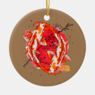 Taisho Sanke Koi Fish Japanese Nishikigoi Fish Ceramic Tree Decoration