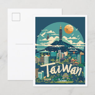 Taiwan Art Vintage Travel Illustration Postcard