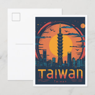 Taiwan Art Vintage Travel Illustration Postcard
