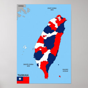 taiwan country political map flag poster
