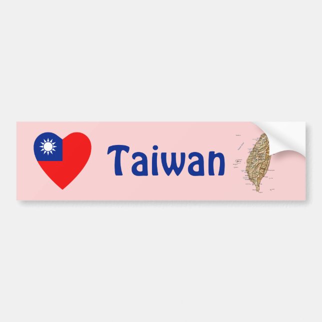 Taiwan Flag Heart + Map Bumper Sticker (Front)