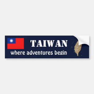 Taiwan Flag + Map Bumper Sticker