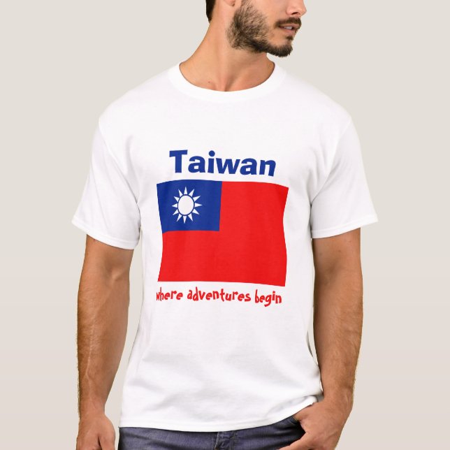 Taiwan Flag + Map + Text T-Shirt (Front)