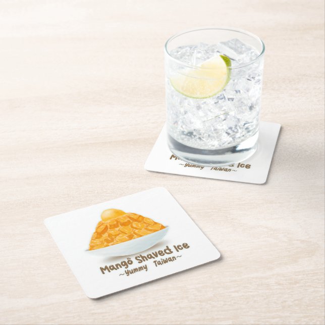 Taiwan Mango Shaved Ice Square Paper Coaster (Insitu)