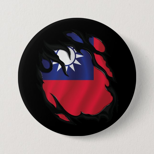 Taiwan Ripped Flag 7.5 Cm Round Badge (Front)