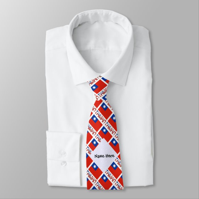Taiwan Taiwanese Flag Tiled Black Personalization  Tie (Tied)
