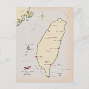 Taiwan Vintage Map Postcard