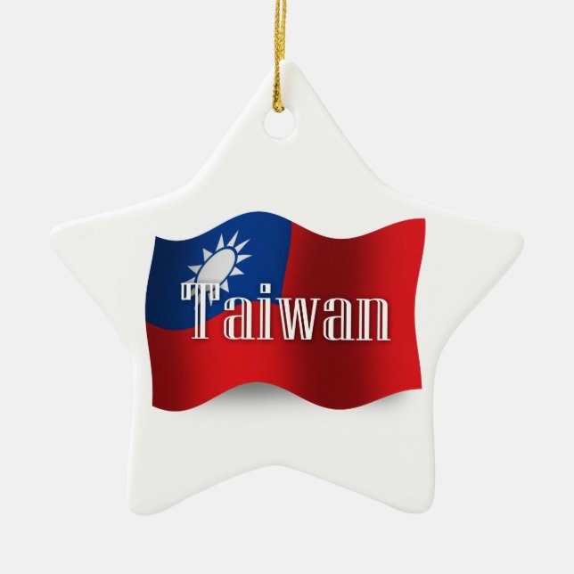Taiwan Waving Flag Ceramic Tree Decoration (Front)