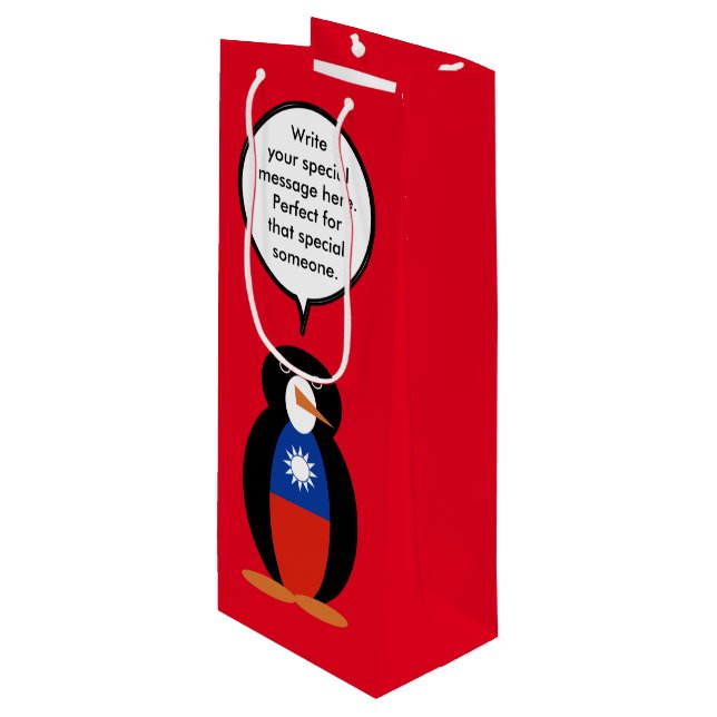 Taiwanese or Chinese Talking Ms. Penguin Personal Wine Gift Bag (Front Angled)