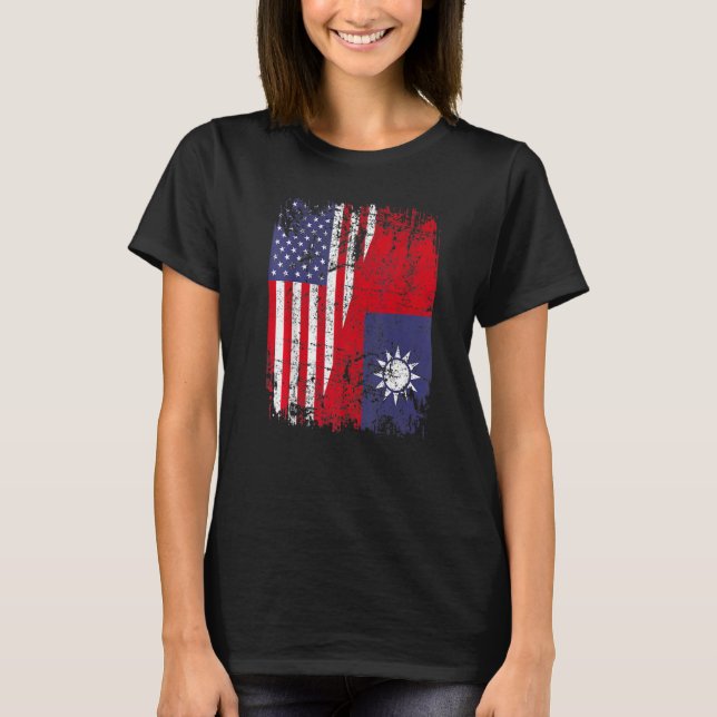 Taiwanese Roots Half American Flag Usa Taiwan Flag T-Shirt (Front)