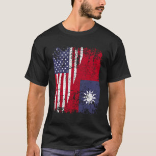 Taiwanese Roots Half American Flag Usa Taiwan Flag T-Shirt