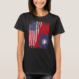 Taiwanese Roots Half American Flag Usa Taiwan Flag T-Shirt