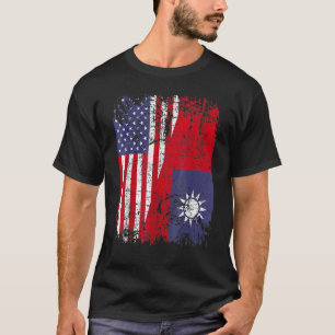Taiwanese Roots Half American Flag Usa Taiwan Flag T-Shirt
