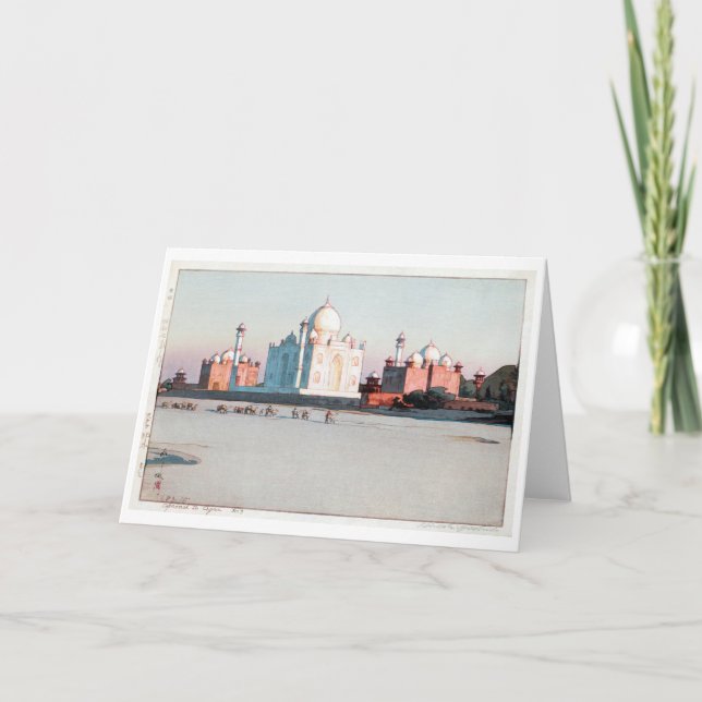 Taj Mahal, Agra, Hiroshi Yoshida, Woodcut Card (Front)