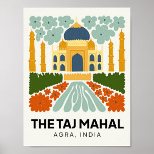 Taj Mahal Agra India abstract travel floral art Poster
