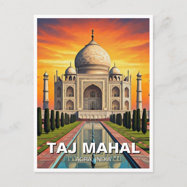 Taj Mahal Agra India Travel Sunset Postcard (Front)