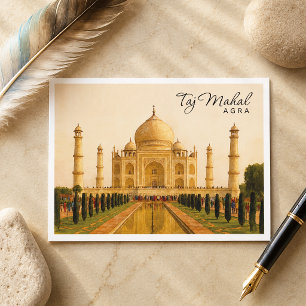 Taj Mahal Agra India Watercolor Travel Holiday Postcard