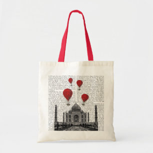 Taj Mahal and Red Hot Air Balloons Tote Bag