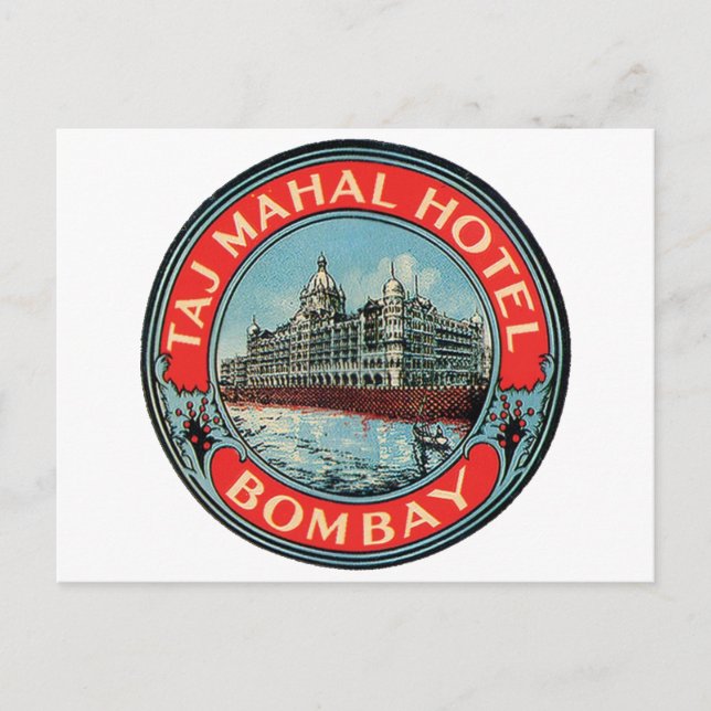 Taj Mahal, Bombay Vintage Luggage Label Postcard (Front)