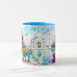Taj Mahal & Elephant Watercolor Mug