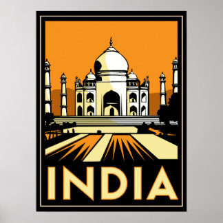 taj mahal india art deco retro poster