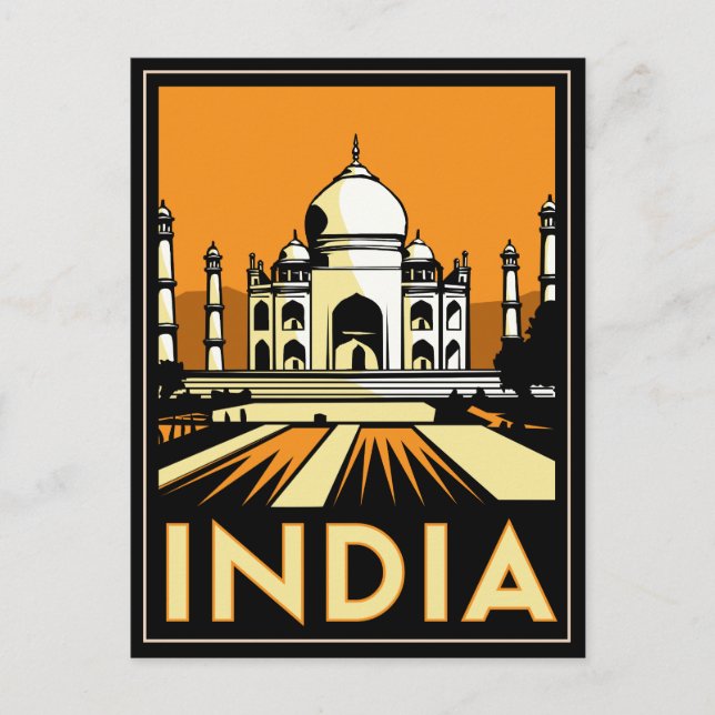 taj mahal india art deco retro poster postcard (Front)