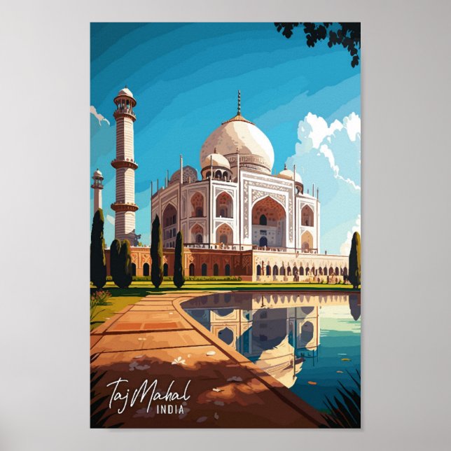 Taj Mahal India Art Vintage Travel Illustration Poster (Front)
