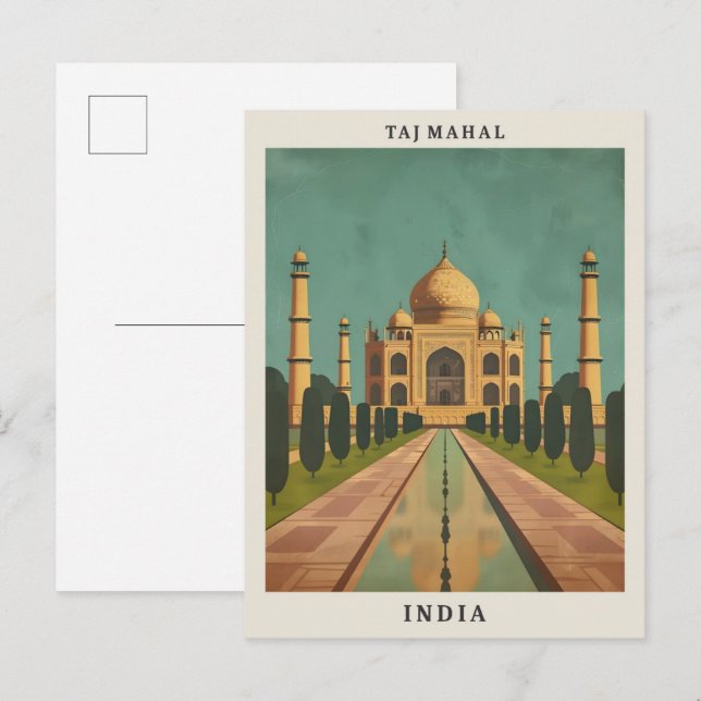Taj Mahal India Elegant Art Vintage Travel Postcard (Front/Back)