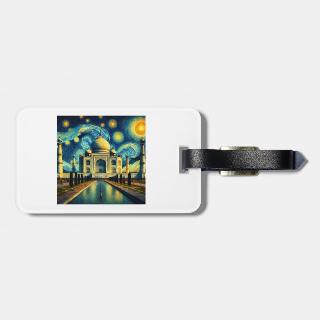 Taj Mahal India Starry Night Luggage Tag (Back Horizontal)