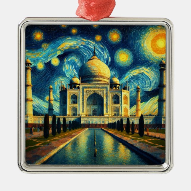 Taj Mahal India Starry Night Metal Tree Decoration (Front)