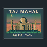 Taj Mahal India Travel Art Vintage Postcard<br><div class="desc">Taj Mahal art illustration in a retro style.</div>