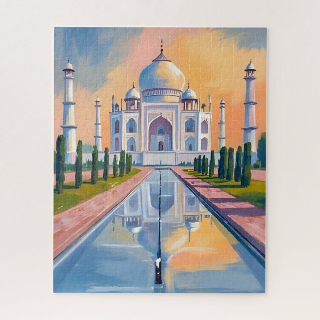 Taj Mahal India Travel Painting Jigsaw Puzzle (Vertical)