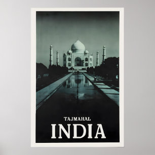 Taj Mahal India Travel Poster Vintage Wall Art