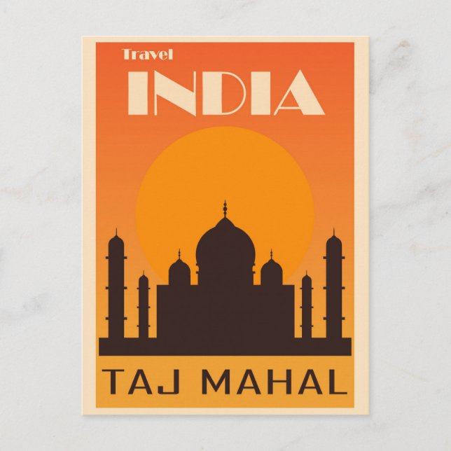 Taj Mahal India Vintage Travel Poster Postcard (Front)