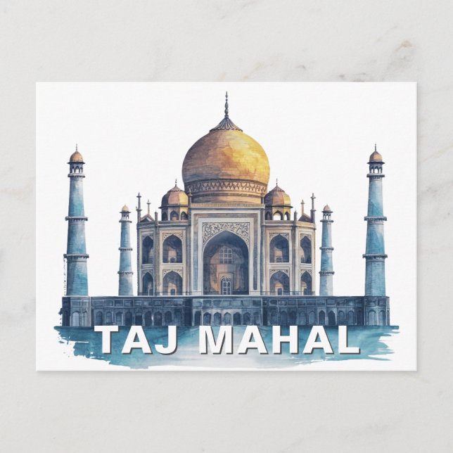 Taj Mahal India Watercolor Iconic Monument Postcard (Front)
