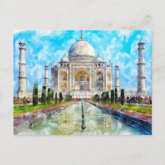 Taj Mahal, India watercolor postcard