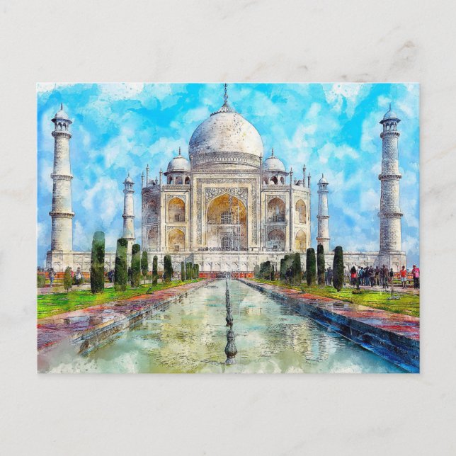 Taj Mahal, India watercolor postcard (Front)