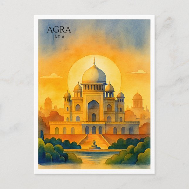 Taj Mahal India Watercolor Souvenir Holiday Postcard (Front)